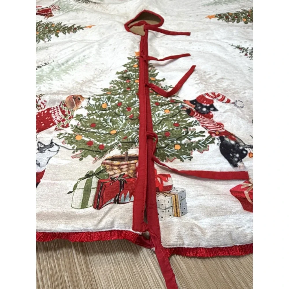 Christmas Tree Skirt Dogs Dachshund Sweater Holiday Tapestry Fringe 50